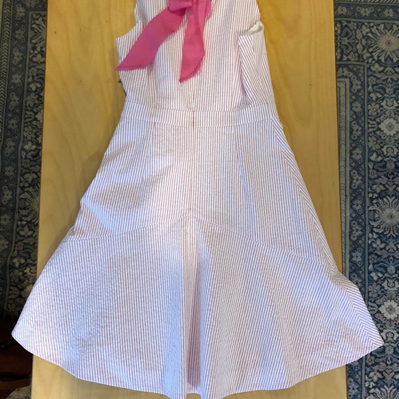 NWOT J. Crew Pink Striped Seersucker Dress w/ Bow - Picture 3 of 5